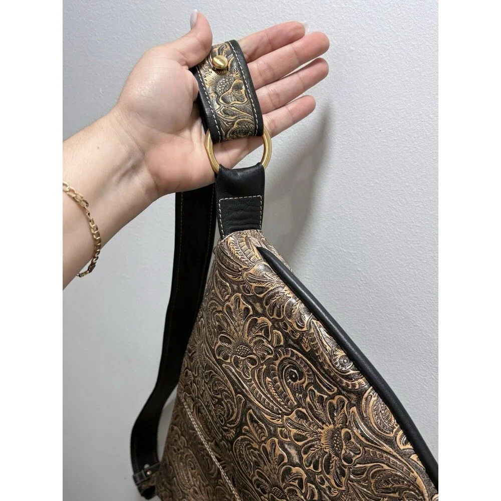 Vintage Maxximum Western Floral Embossed Half Moon Shoulder Bag Y2K